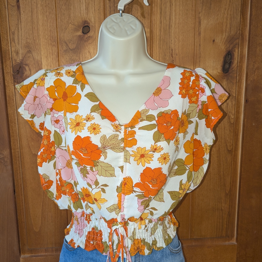 Monteau Pink and Orange Ruffled‎ Blouse
